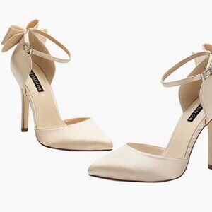 Women High Heel Bow Ankle Strap Evening Party Dance Wedding Satin Shoes SIZE 9